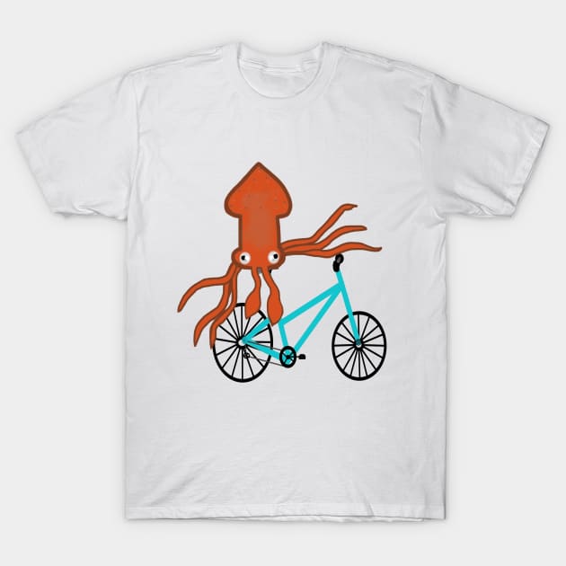 Squid On A Bicycle Teal T-Shirt by CatGirl101